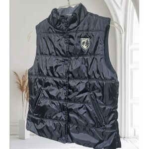 American Eagle Womens Y2K Puffer Vest Size Navy Coat Fleece Lined Jacket Small